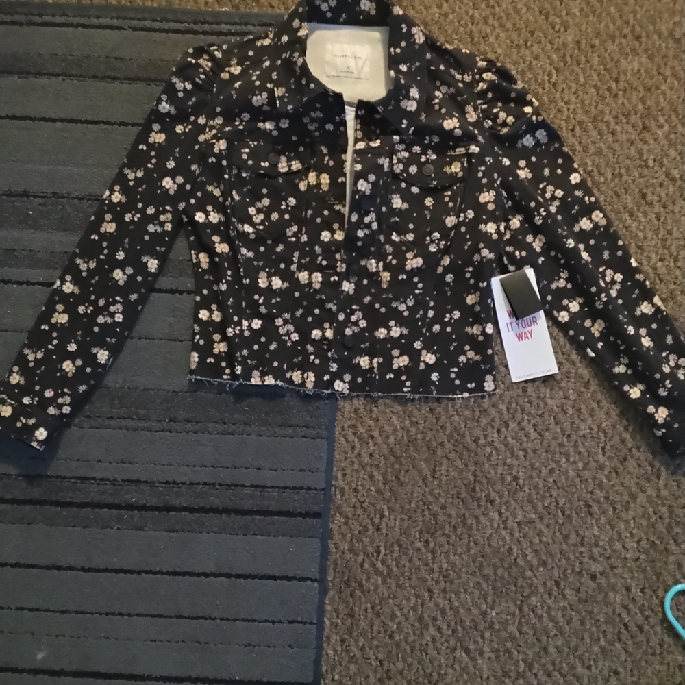 Celebrity Pink Black and White Cropped Jean Jacket